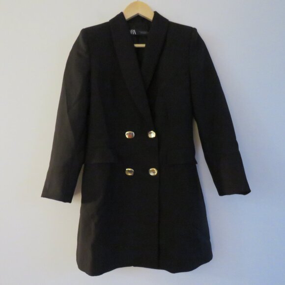 ZARA Double Breasted Long Blazer Jacket in Black Minimalist Blogger Fave Size S - Picture 3 of 14